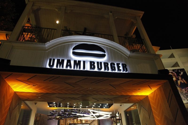 The exterior of the Umami Burger at the Grove restaurant